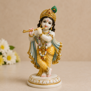 Marble Krishna Murti — 6 inch